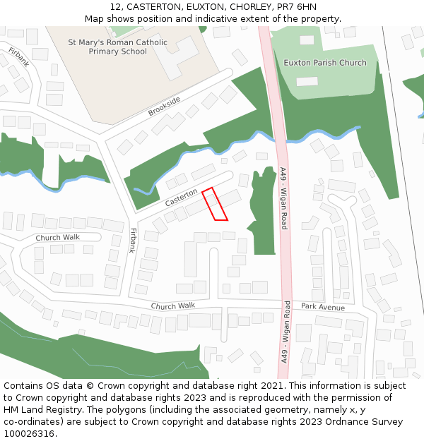12, CASTERTON, EUXTON, CHORLEY, PR7 6HN: Location map and indicative extent of plot