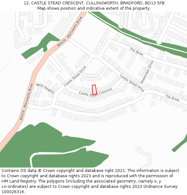 12, CASTLE STEAD CRESCENT, CULLINGWORTH, BRADFORD, BD13 5FB: Location map and indicative extent of plot
