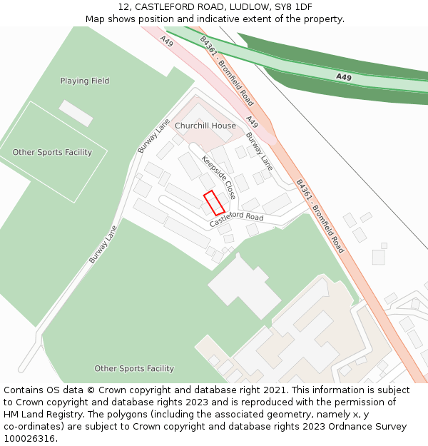 12, CASTLEFORD ROAD, LUDLOW, SY8 1DF: Location map and indicative extent of plot