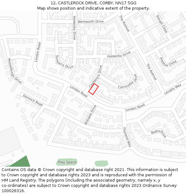 12, CASTLEROCK DRIVE, CORBY, NN17 5GG: Location map and indicative extent of plot