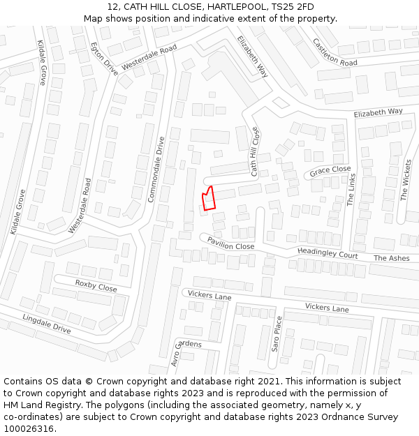 12, CATH HILL CLOSE, HARTLEPOOL, TS25 2FD: Location map and indicative extent of plot