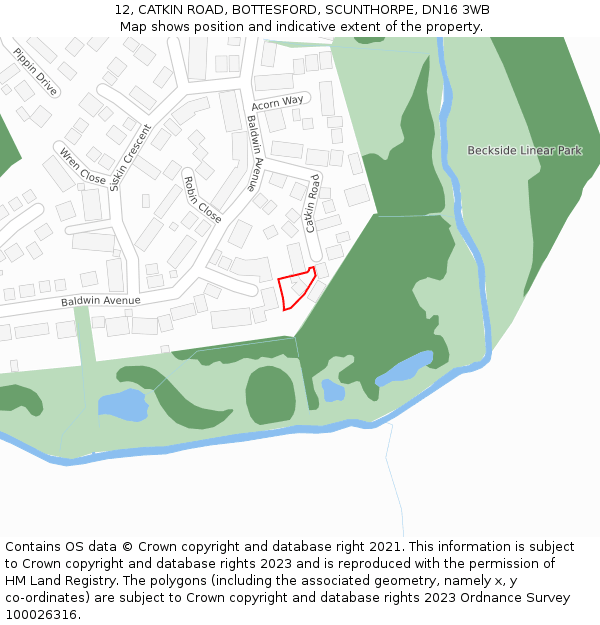 12, CATKIN ROAD, BOTTESFORD, SCUNTHORPE, DN16 3WB: Location map and indicative extent of plot