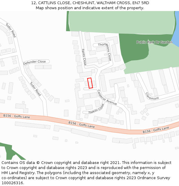 12, CATTLINS CLOSE, CHESHUNT, WALTHAM CROSS, EN7 5RD: Location map and indicative extent of plot