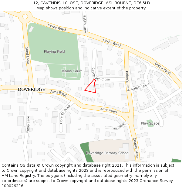 12, CAVENDISH CLOSE, DOVERIDGE, ASHBOURNE, DE6 5LB: Location map and indicative extent of plot