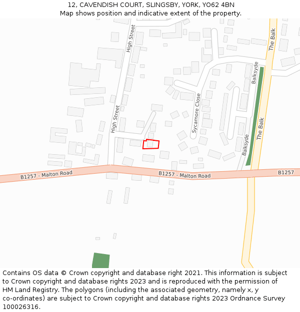 12, CAVENDISH COURT, SLINGSBY, YORK, YO62 4BN: Location map and indicative extent of plot