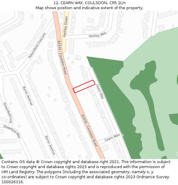 12, CEARN WAY, COULSDON, CR5 2LH: Location map and indicative extent of plot