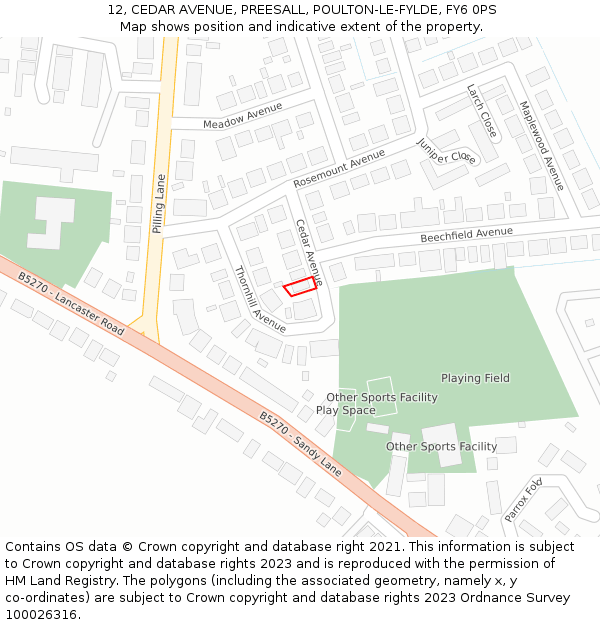 12, CEDAR AVENUE, PREESALL, POULTON-LE-FYLDE, FY6 0PS: Location map and indicative extent of plot