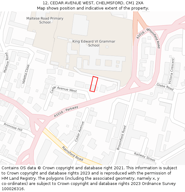 12, CEDAR AVENUE WEST, CHELMSFORD, CM1 2XA: Location map and indicative extent of plot