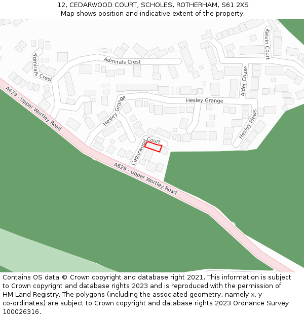 12, CEDARWOOD COURT, SCHOLES, ROTHERHAM, S61 2XS: Location map and indicative extent of plot