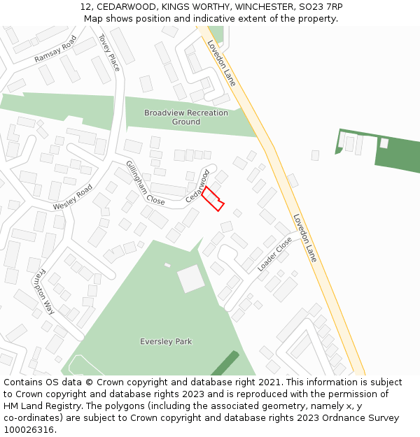 12, CEDARWOOD, KINGS WORTHY, WINCHESTER, SO23 7RP: Location map and indicative extent of plot