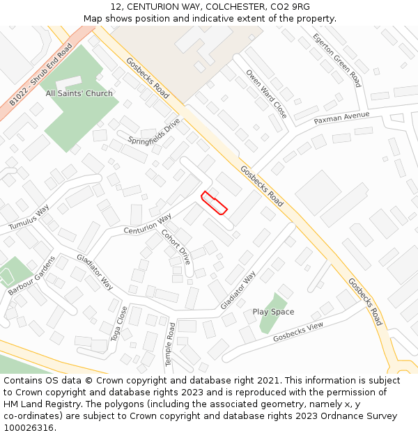 12, CENTURION WAY, COLCHESTER, CO2 9RG: Location map and indicative extent of plot