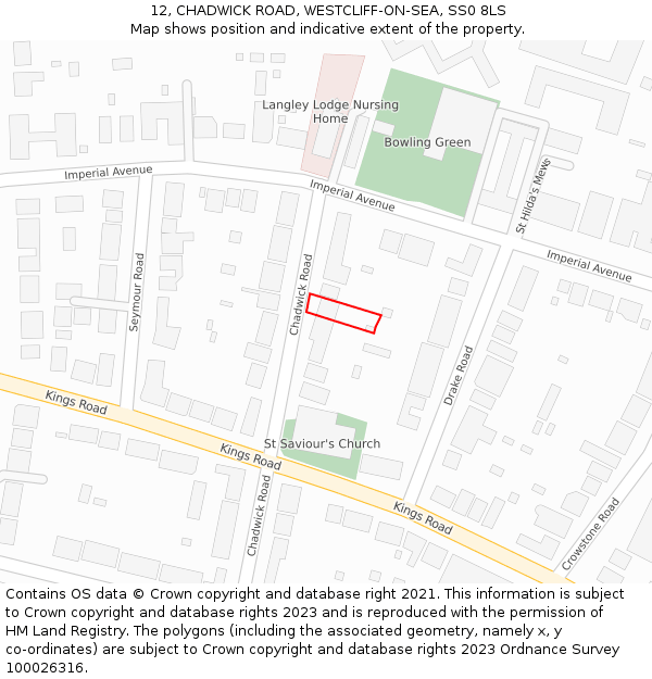 12, CHADWICK ROAD, WESTCLIFF-ON-SEA, SS0 8LS: Location map and indicative extent of plot