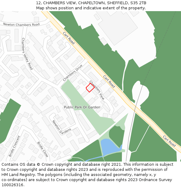 12, CHAMBERS VIEW, CHAPELTOWN, SHEFFIELD, S35 2TB: Location map and indicative extent of plot