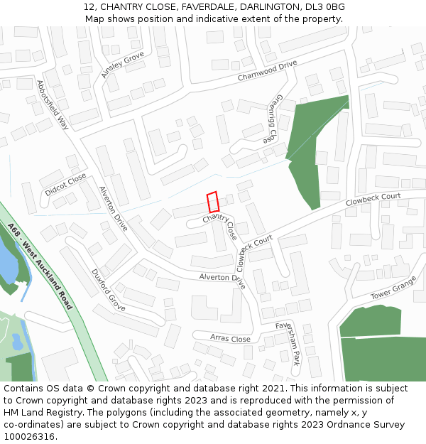 12, CHANTRY CLOSE, FAVERDALE, DARLINGTON, DL3 0BG: Location map and indicative extent of plot