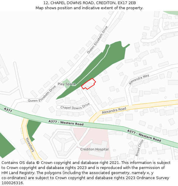 12, CHAPEL DOWNS ROAD, CREDITON, EX17 2EB: Location map and indicative extent of plot