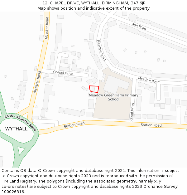 12, CHAPEL DRIVE, WYTHALL, BIRMINGHAM, B47 6JP: Location map and indicative extent of plot