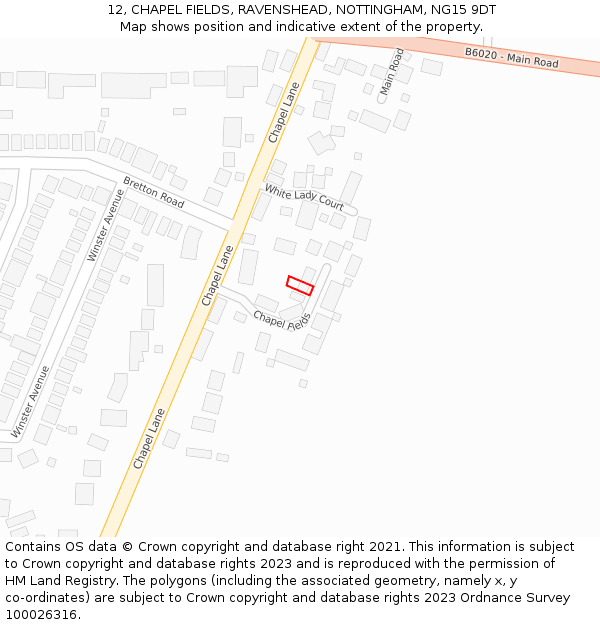 12, CHAPEL FIELDS, RAVENSHEAD, NOTTINGHAM, NG15 9DT: Location map and indicative extent of plot