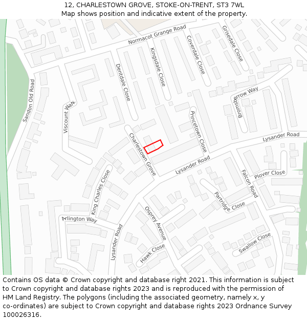 12, CHARLESTOWN GROVE, STOKE-ON-TRENT, ST3 7WL: Location map and indicative extent of plot