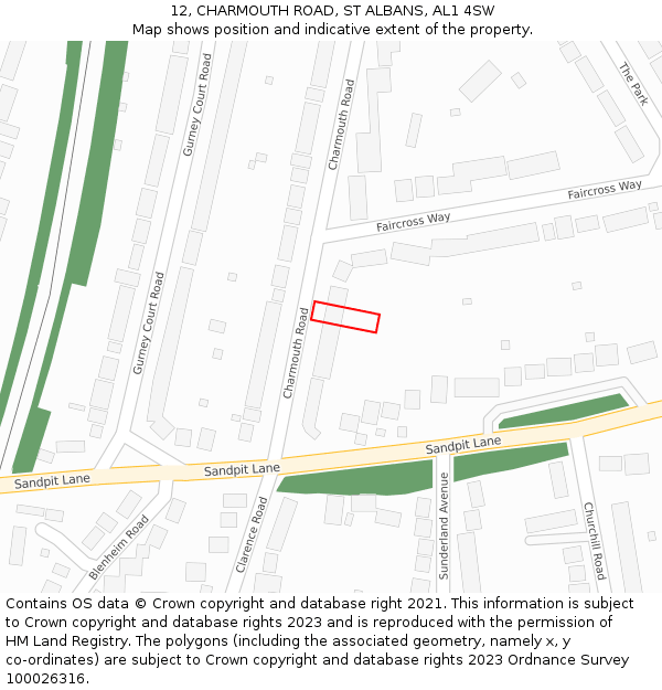 12, CHARMOUTH ROAD, ST ALBANS, AL1 4SW: Location map and indicative extent of plot