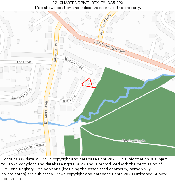 12, CHARTER DRIVE, BEXLEY, DA5 3PX: Location map and indicative extent of plot