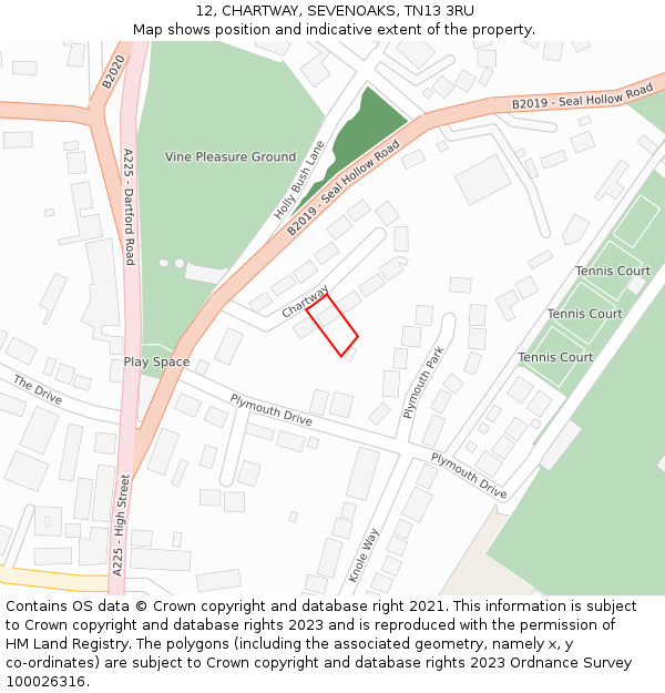 12, CHARTWAY, SEVENOAKS, TN13 3RU: Location map and indicative extent of plot