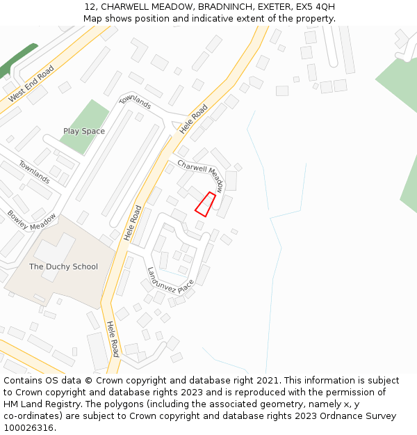 12, CHARWELL MEADOW, BRADNINCH, EXETER, EX5 4QH: Location map and indicative extent of plot