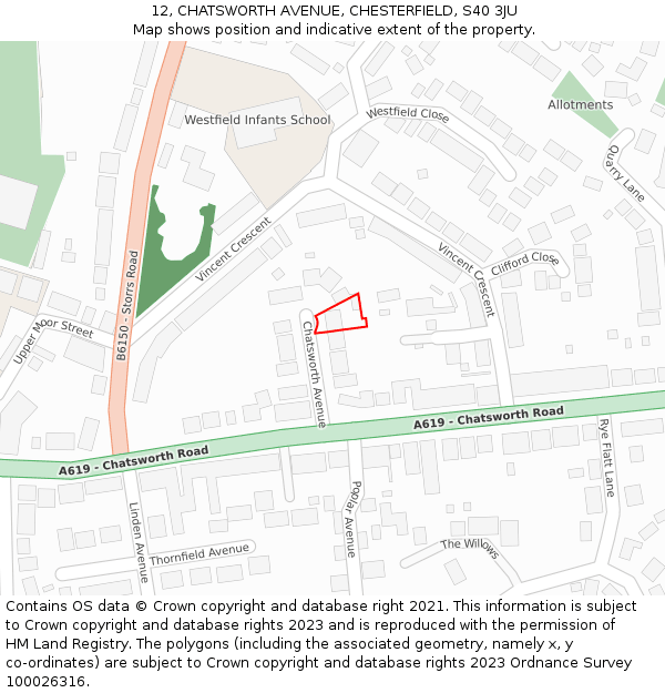 12, CHATSWORTH AVENUE, CHESTERFIELD, S40 3JU: Location map and indicative extent of plot