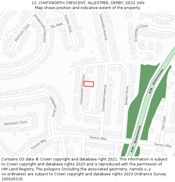 12, CHATSWORTH CRESCENT, ALLESTREE, DERBY, DE22 2AN: Location map and indicative extent of plot