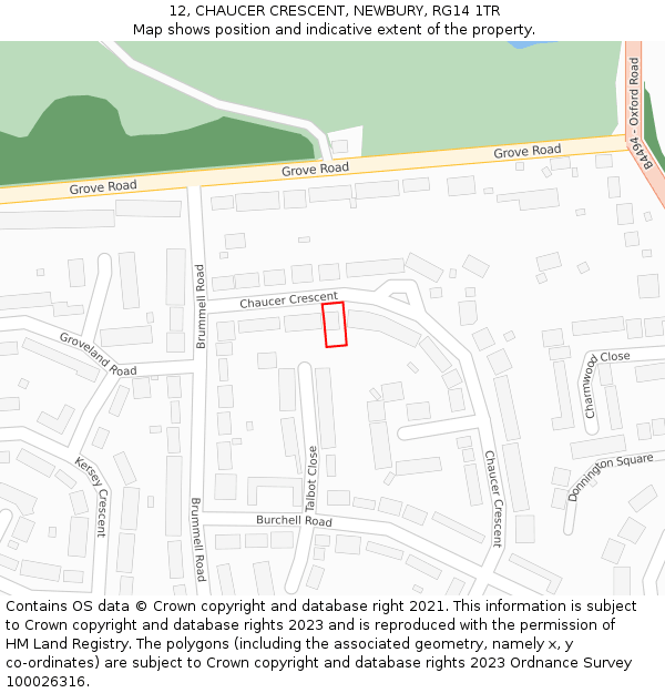 12, CHAUCER CRESCENT, NEWBURY, RG14 1TR: Location map and indicative extent of plot