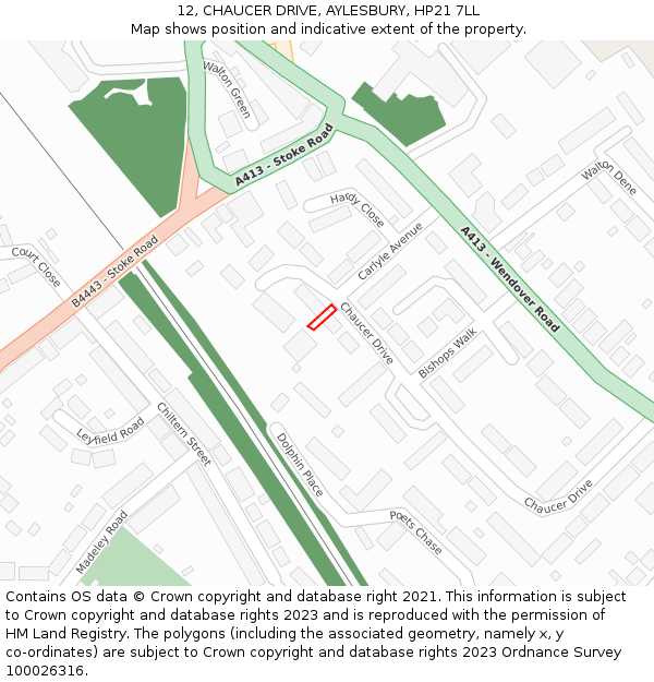 12, CHAUCER DRIVE, AYLESBURY, HP21 7LL: Location map and indicative extent of plot