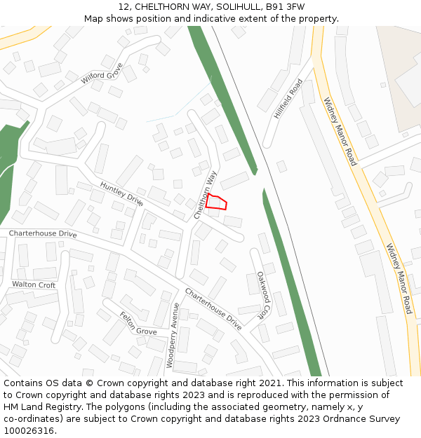 12, CHELTHORN WAY, SOLIHULL, B91 3FW: Location map and indicative extent of plot