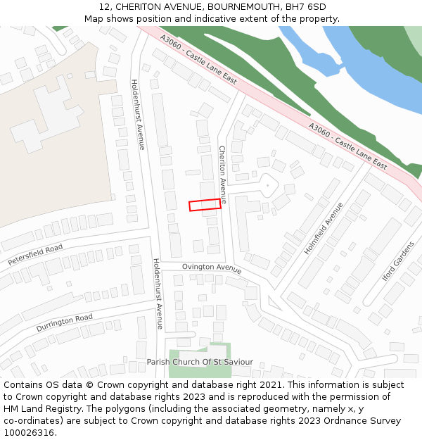 12, CHERITON AVENUE, BOURNEMOUTH, BH7 6SD: Location map and indicative extent of plot