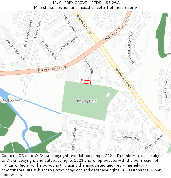 12, CHERRY GROVE, LEEDS, LS6 2WA: Location map and indicative extent of plot
