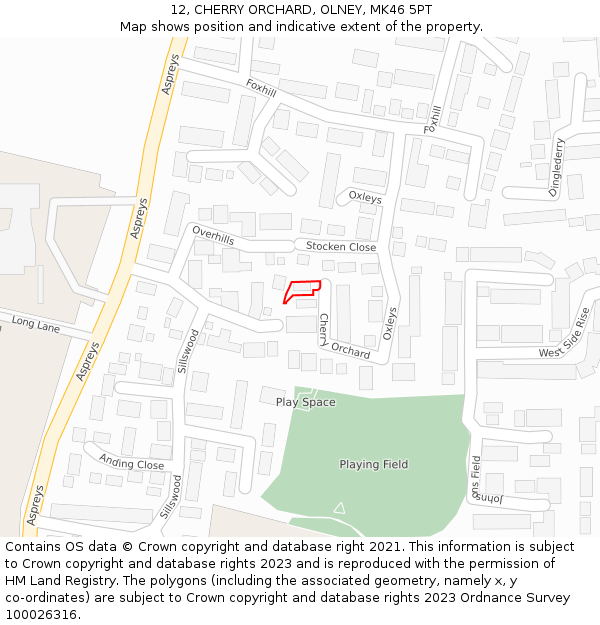 12, CHERRY ORCHARD, OLNEY, MK46 5PT: Location map and indicative extent of plot