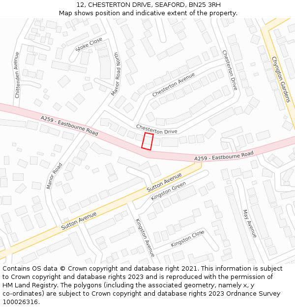 12, CHESTERTON DRIVE, SEAFORD, BN25 3RH: Location map and indicative extent of plot