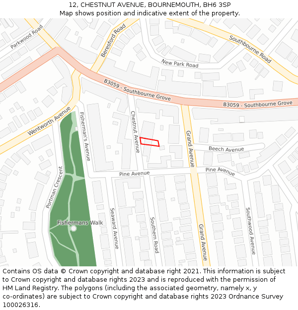 12, CHESTNUT AVENUE, BOURNEMOUTH, BH6 3SP: Location map and indicative extent of plot