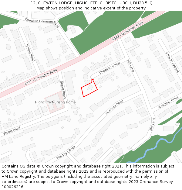 12, CHEWTON LODGE, HIGHCLIFFE, CHRISTCHURCH, BH23 5LQ: Location map and indicative extent of plot