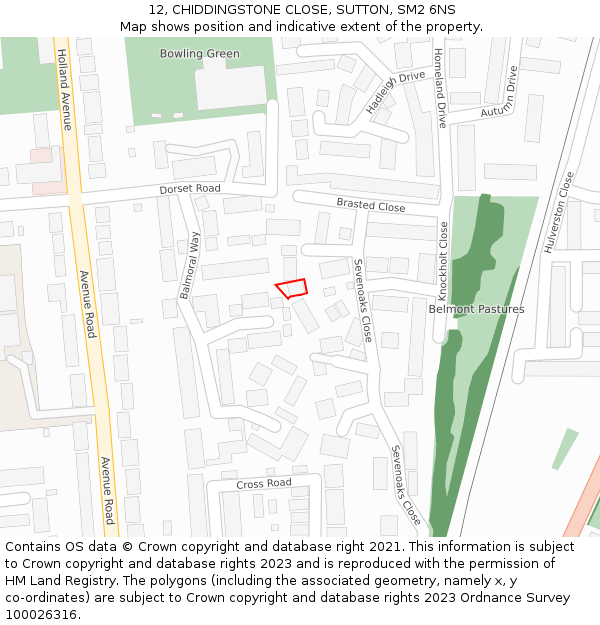 12, CHIDDINGSTONE CLOSE, SUTTON, SM2 6NS: Location map and indicative extent of plot