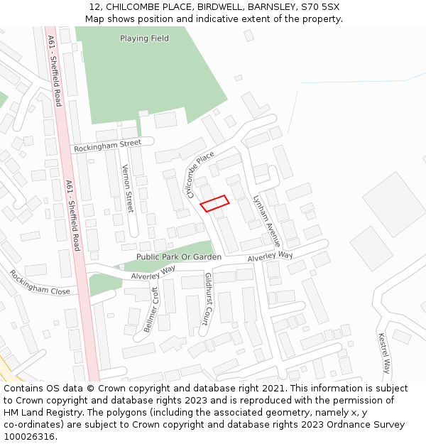 12, CHILCOMBE PLACE, BIRDWELL, BARNSLEY, S70 5SX: Location map and indicative extent of plot