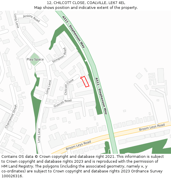 12, CHILCOTT CLOSE, COALVILLE, LE67 4EL: Location map and indicative extent of plot
