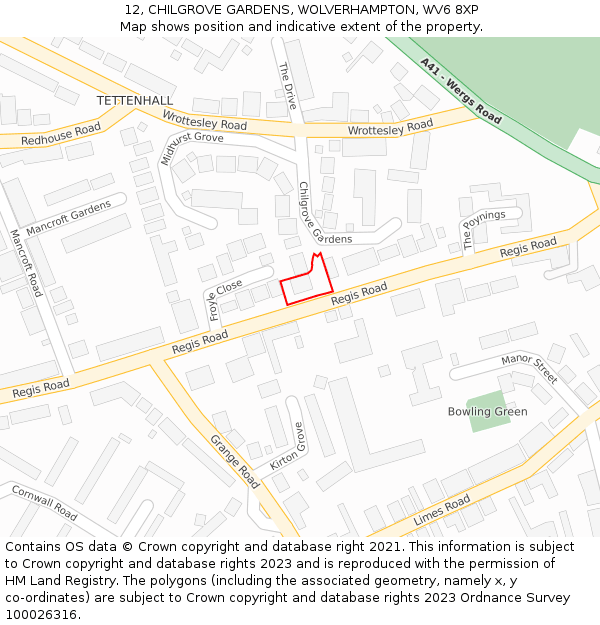 12, CHILGROVE GARDENS, WOLVERHAMPTON, WV6 8XP: Location map and indicative extent of plot
