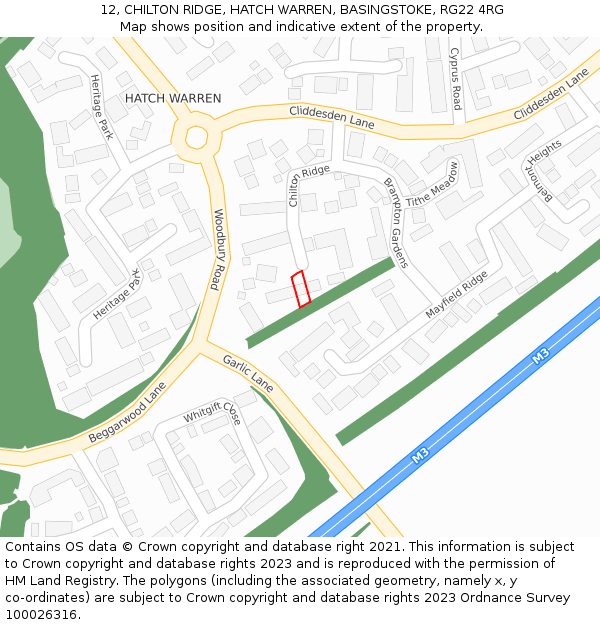 12, CHILTON RIDGE, HATCH WARREN, BASINGSTOKE, RG22 4RG: Location map and indicative extent of plot