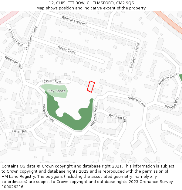 12, CHISLETT ROW, CHELMSFORD, CM2 9QS: Location map and indicative extent of plot