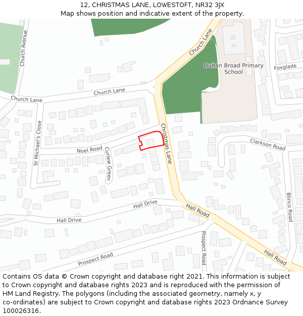 12, CHRISTMAS LANE, LOWESTOFT, NR32 3JX: Location map and indicative extent of plot