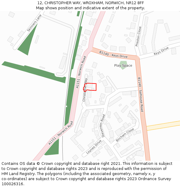 12, CHRISTOPHER WAY, WROXHAM, NORWICH, NR12 8FF: Location map and indicative extent of plot