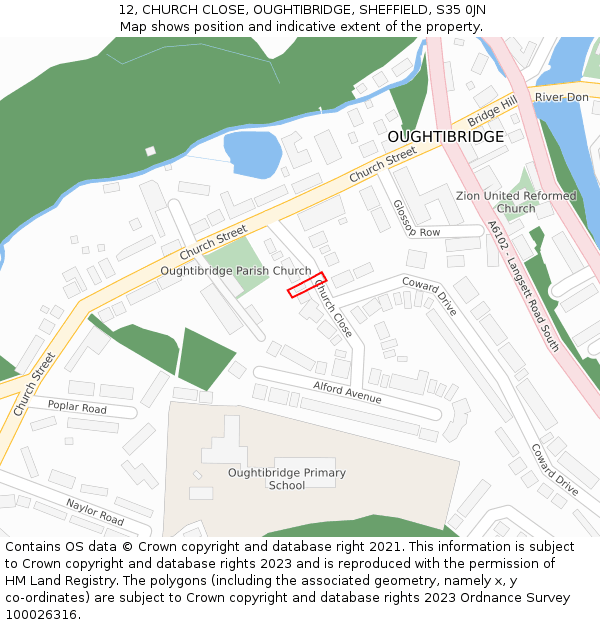 12, CHURCH CLOSE, OUGHTIBRIDGE, SHEFFIELD, S35 0JN: Location map and indicative extent of plot