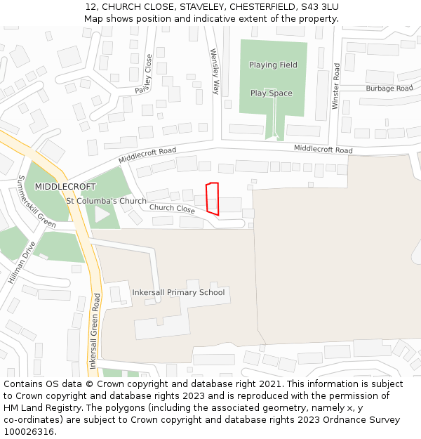 12, CHURCH CLOSE, STAVELEY, CHESTERFIELD, S43 3LU: Location map and indicative extent of plot