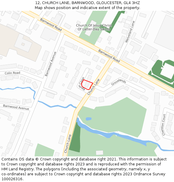 12, CHURCH LANE, BARNWOOD, GLOUCESTER, GL4 3HZ: Location map and indicative extent of plot