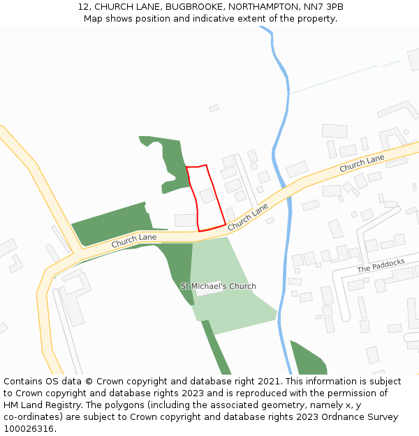 12, CHURCH LANE, BUGBROOKE, NORTHAMPTON, NN7 3PB: Location map and indicative extent of plot