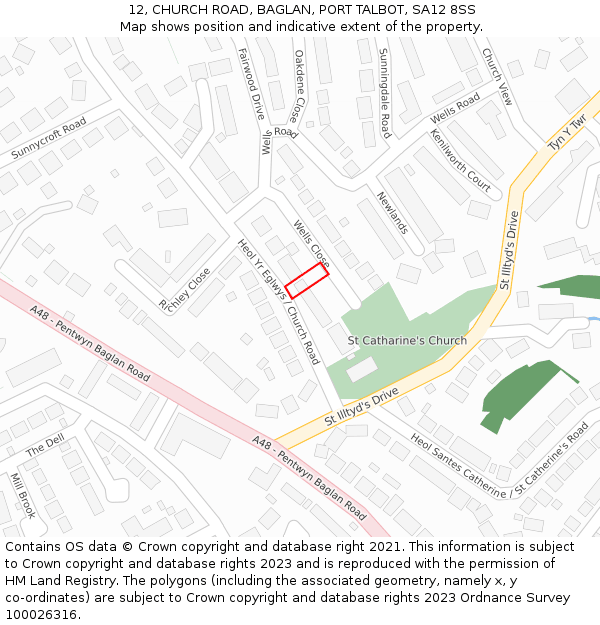 12, CHURCH ROAD, BAGLAN, PORT TALBOT, SA12 8SS: Location map and indicative extent of plot